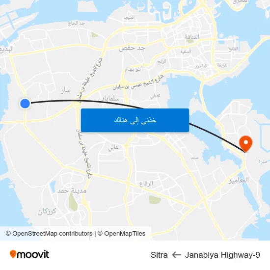 Janabiya Highway-9 to Sitra map