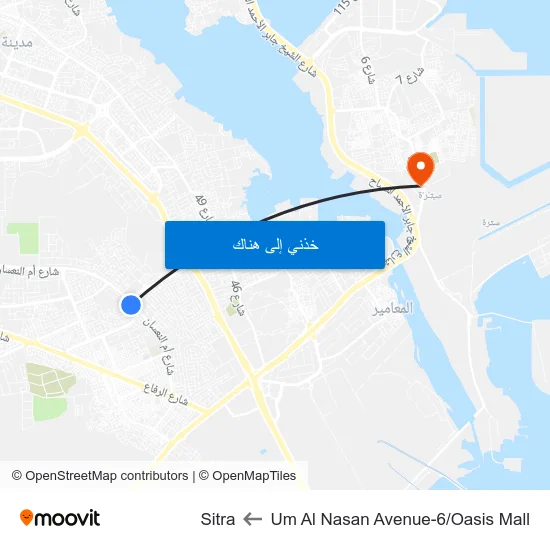Um Al Nasan Avenue-6/Oasis Mall to Sitra map