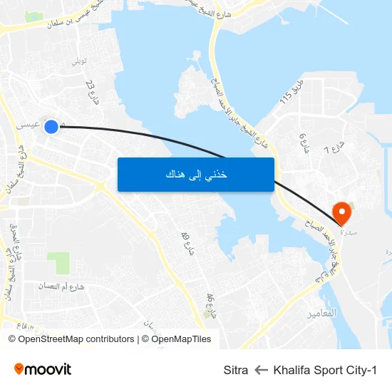 Khalifa Sport City-1 to Sitra map