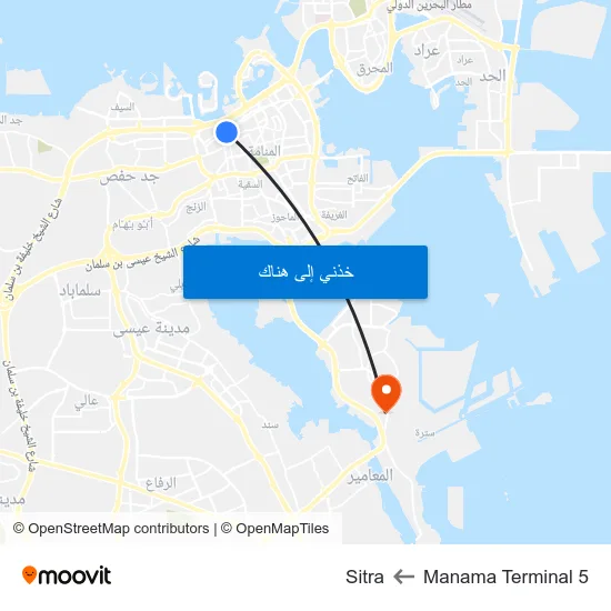 Manama Terminal 5 to Sitra map