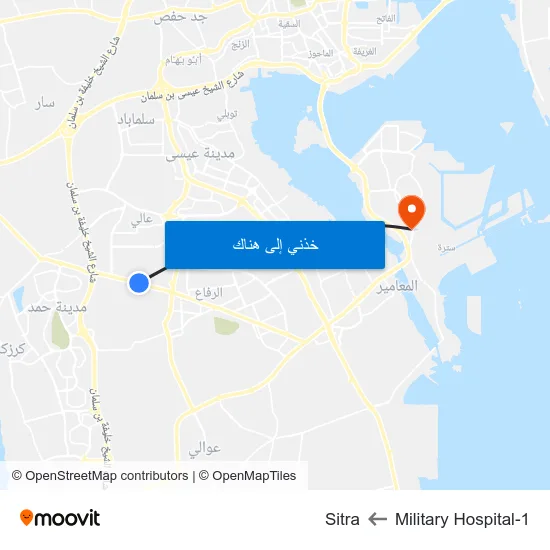 Military Hospital-1 to Sitra map