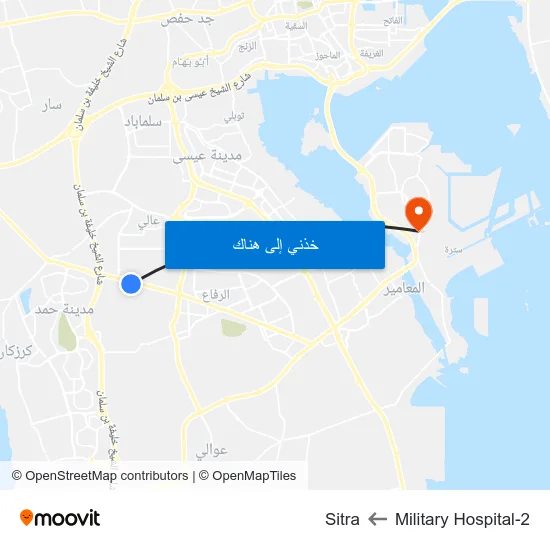 Military Hospital-2 to Sitra map