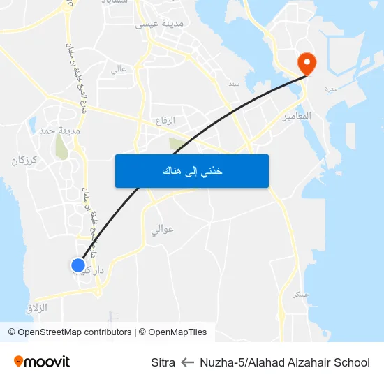 Nuzha-5/Alahad Alzahair School to Sitra map