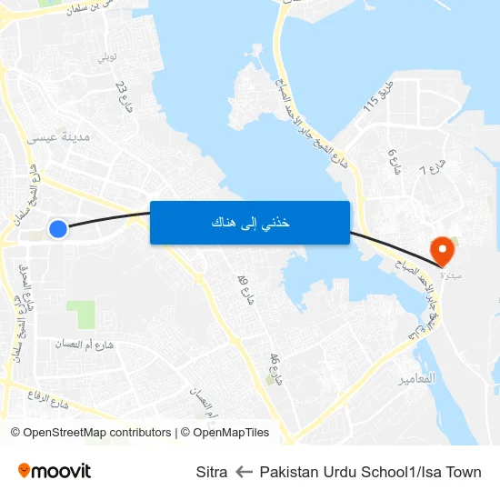 Pakistan Urdu School1/Isa Town to Sitra map