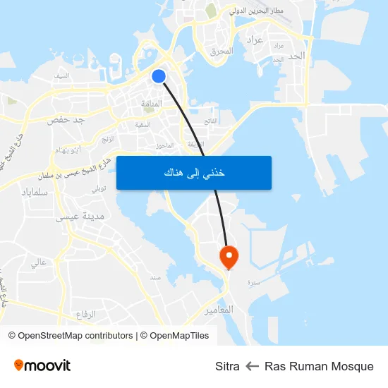 Ras Ruman Mosque to Sitra map
