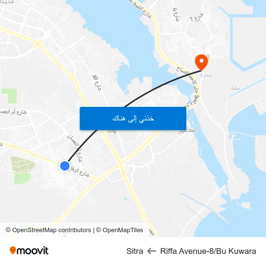 Riffa Avenue-8/Bu Kuwara to Sitra map