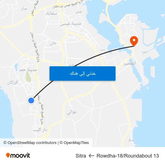 Rowdha-18/Roundabout 13 to Sitra map