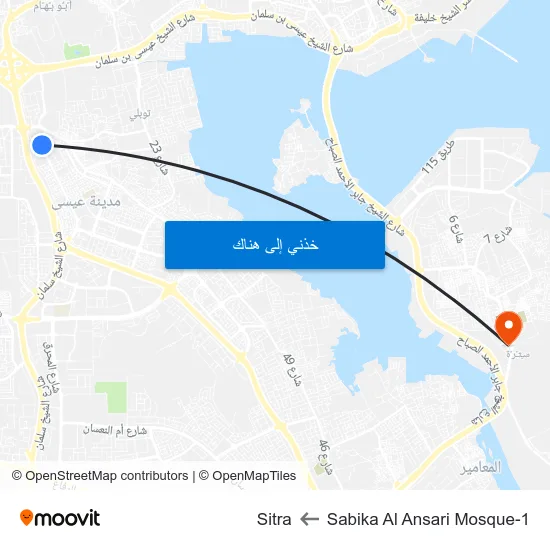 Sabika Al Ansari Mosque-1 to Sitra map