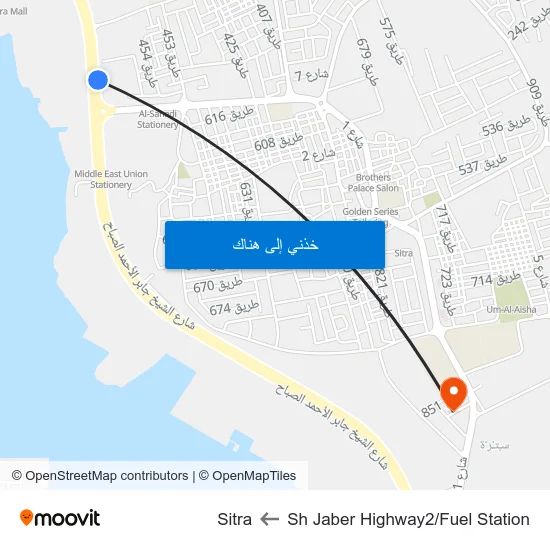 Sh Jaber Highway2/Fuel Station to Sitra map