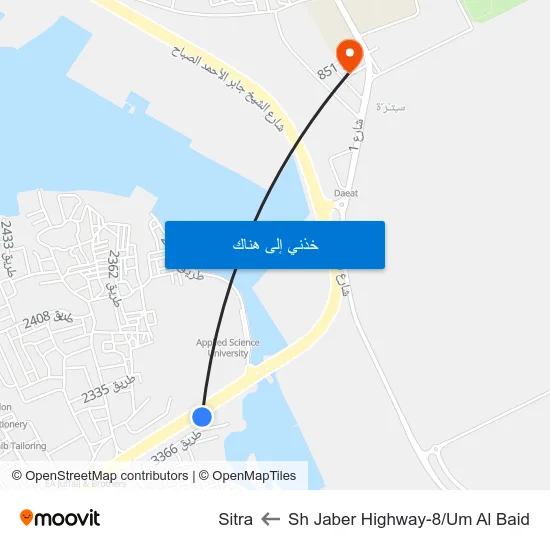 Sh Jaber Highway-8/Um Al Baid to Sitra map
