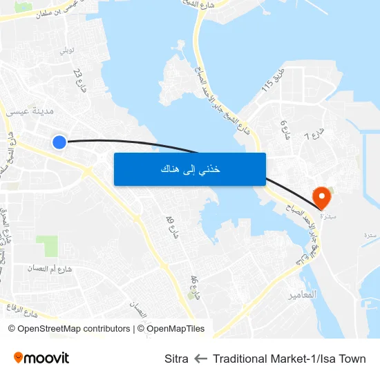 Traditional Market-1/Isa Town to Sitra map