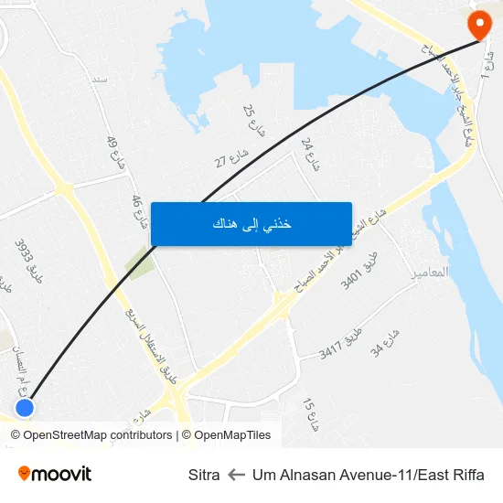 Um Alnasan Avenue-11/East Riffa to Sitra map