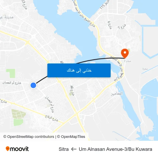 Um Alnasan Avenue-3/Bu Kuwara to Sitra map
