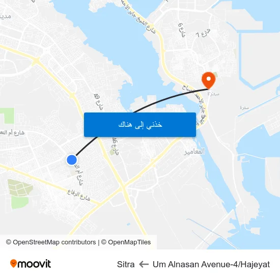 Um Alnasan Avenue-4/Hajeyat to Sitra map