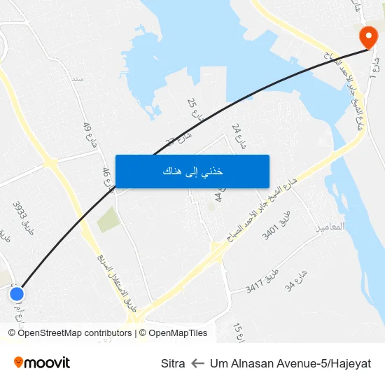 Um Alnasan Avenue-5/Hajeyat to Sitra map