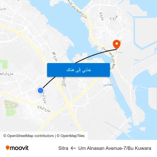 Um Alnasan Avenue-7/Bu Kuwara to Sitra map