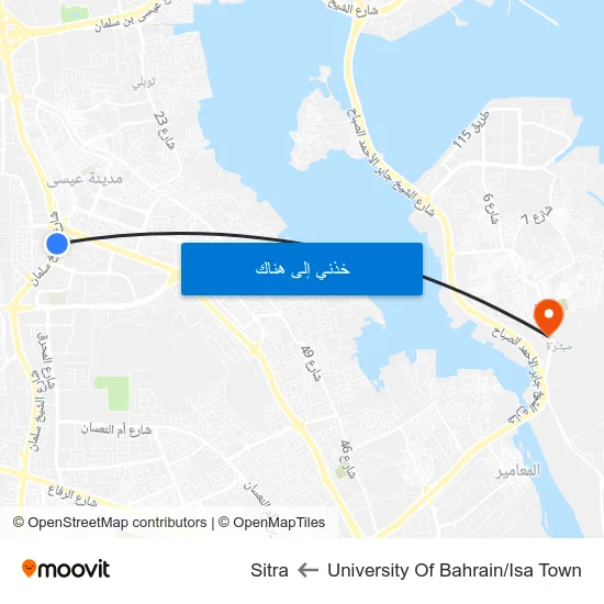 University Of Bahrain/Isa Town to Sitra map