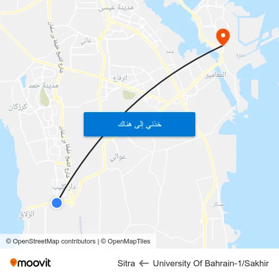 University Of Bahrain-1/Sakhir to Sitra map