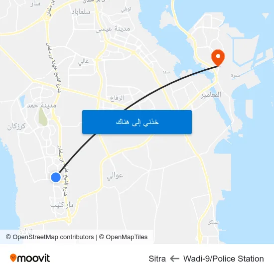 Wadi-9/Police Station to Sitra map