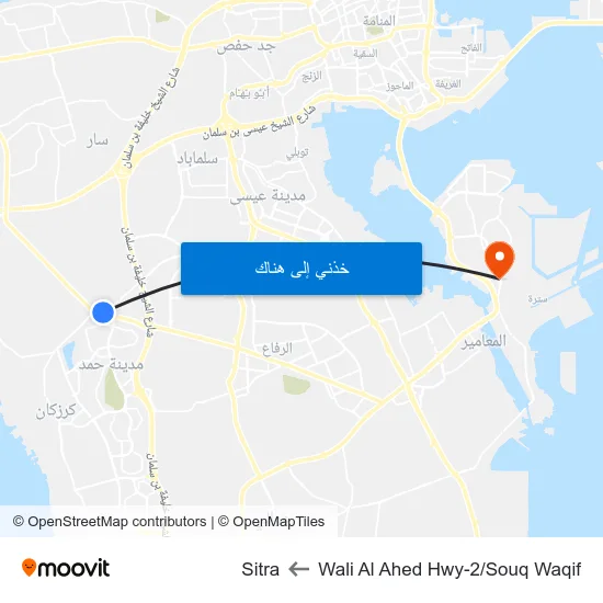 Wali Al Ahed Hwy-2/Souq Waqif to Sitra map