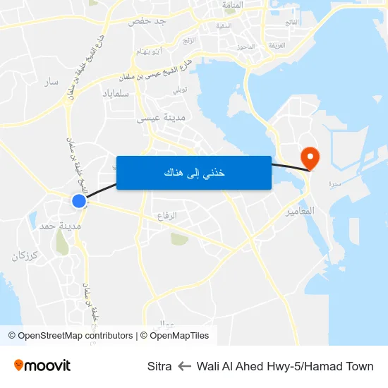 Wali Al Ahed Hwy-5/Hamad Town to Sitra map