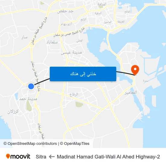 Madinat Hamad Gati-Wali Al Ahed Highway-2 to Sitra map