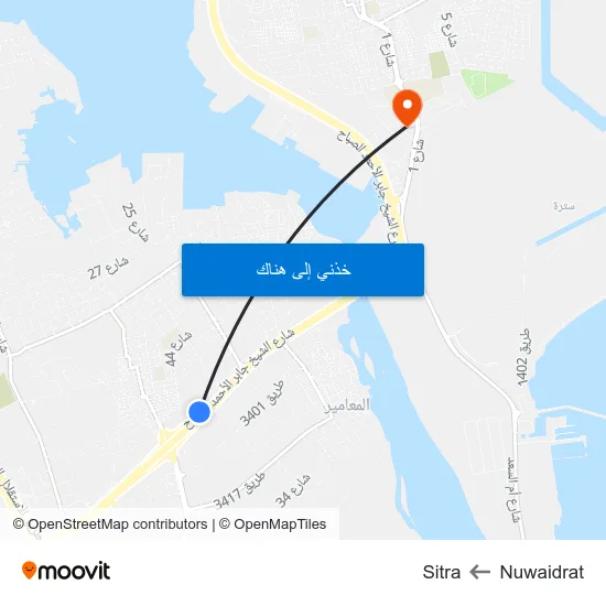 Nuwaidrat to Sitra map