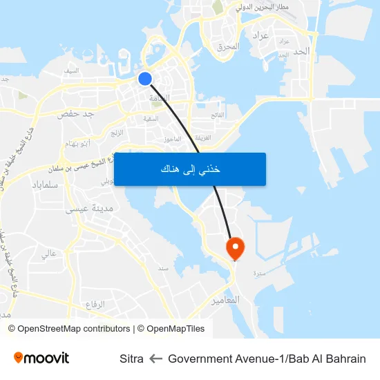 Government Avenue-1/Bab Al Bahrain to Sitra map