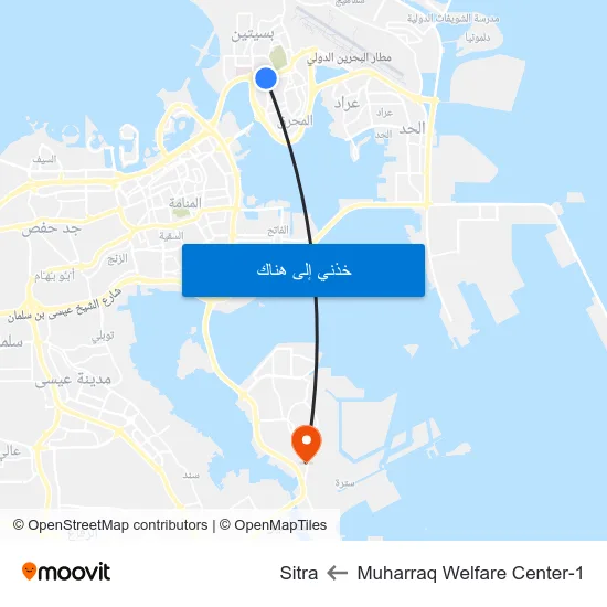 Muharraq Welfare Center-1 to Sitra map