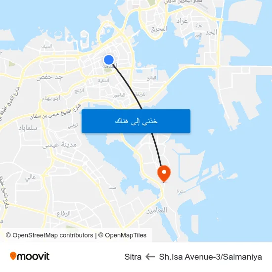 Sh.Isa Avenue-3/Salmaniya to Sitra map