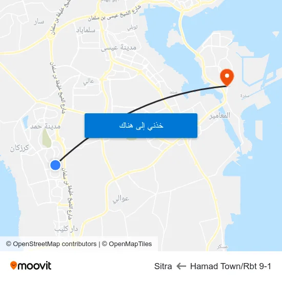 Hamad Town/Rbt 9-1 to Sitra map