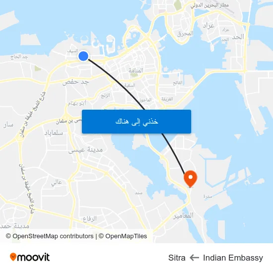 Indian Embassy to Sitra map