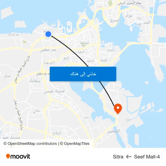 Seef Mall-4 to Sitra map