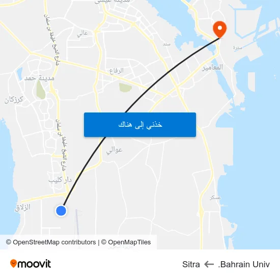 Bahrain Univ. to Sitra map