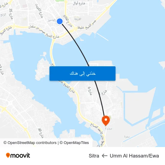 Umm Al Hassam/Ewa to Sitra map