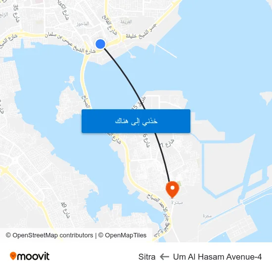 Um Al Hasam Avenue-4 to Sitra map