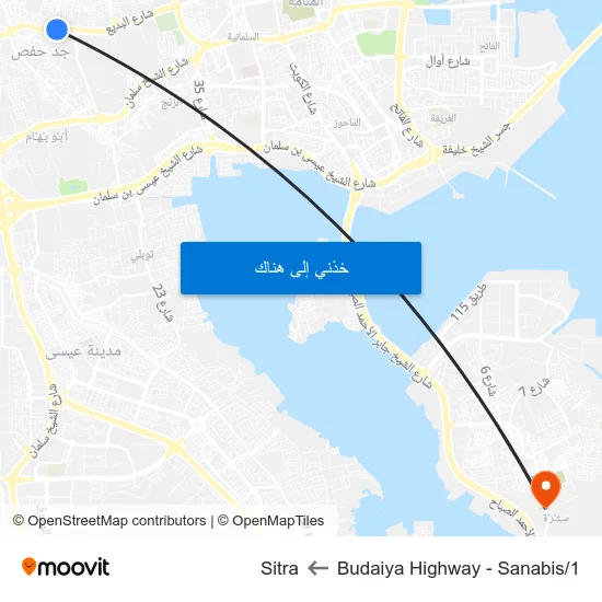 Budaiya Highway - Sanabis/1 to Sitra map