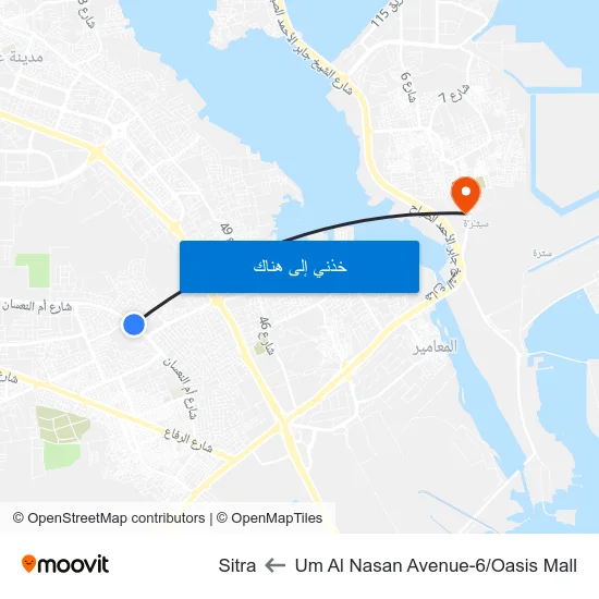Um Al Nasan Avenue-6/Oasis Mall to Sitra map