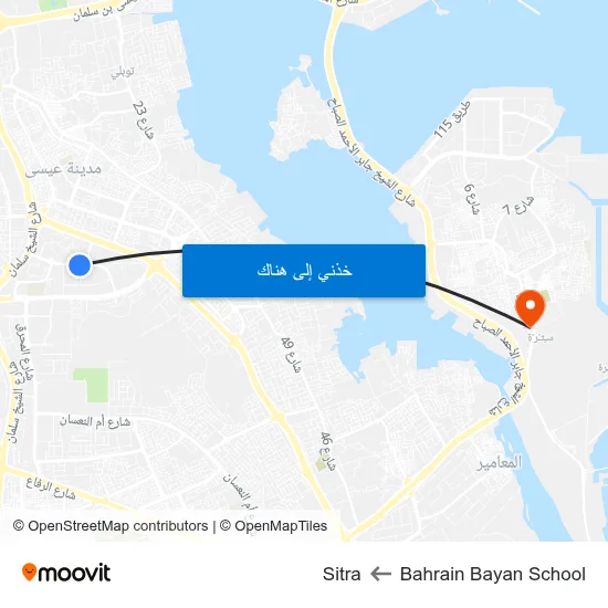 Bahrain Bayan School to Sitra map