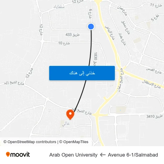 Avenue 6-1/Salmabad to Arab Open University map
