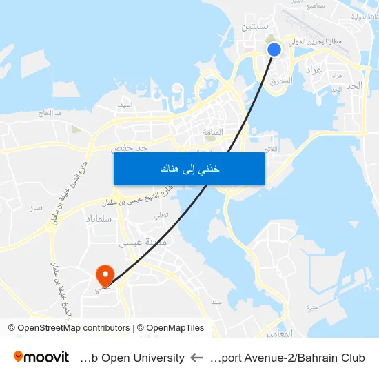 Airport Avenue-2/Bahrain Club to Arab Open University map