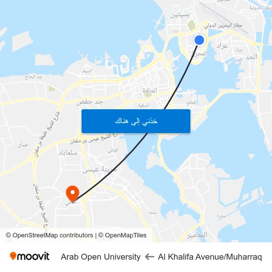 Al Khalifa Avenue/Muharraq to Arab Open University map