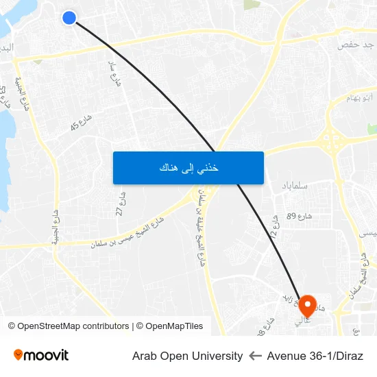 Avenue 36-1/Diraz to Arab Open University map