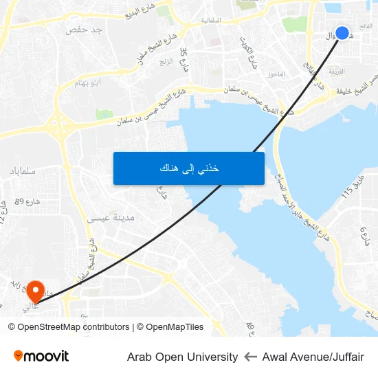 Awal Avenue/Juffair to Arab Open University map