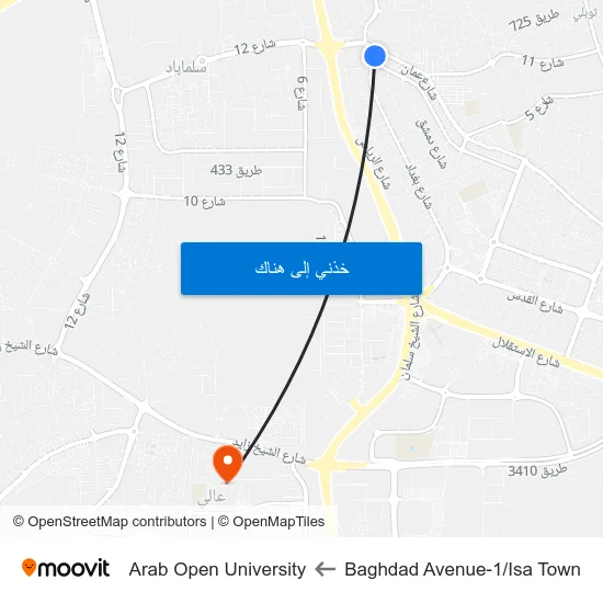 Baghdad Avenue-1/Isa Town to Arab Open University map