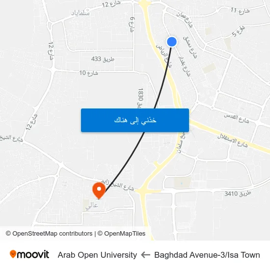 Baghdad Avenue-3/Isa Town to Arab Open University map
