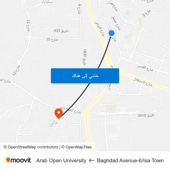 Baghdad Avenue-6/Isa Town to Arab Open University map