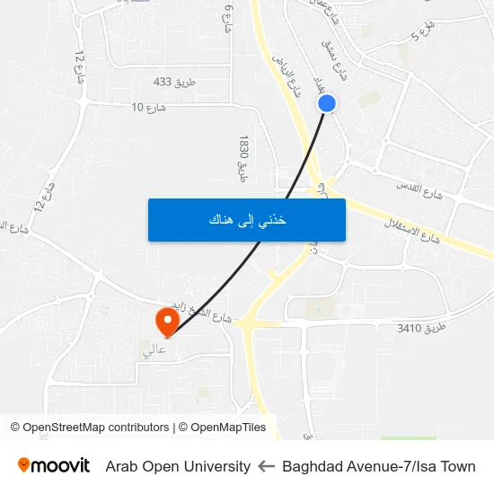 Baghdad Avenue-7/Isa Town to Arab Open University map