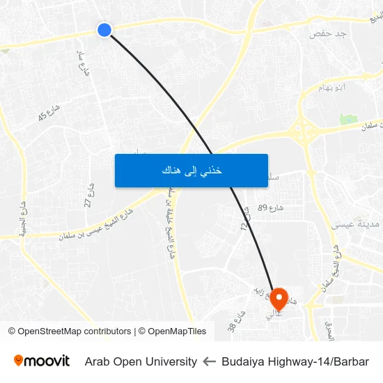 Budaiya Highway-14/Barbar to Arab Open University map