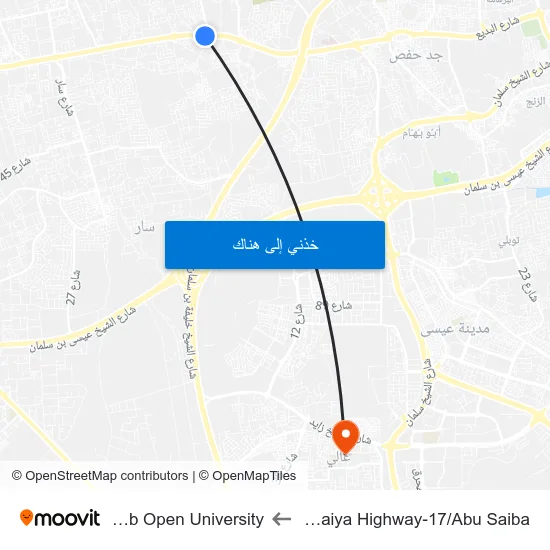 Budaiya Highway-17/Abu Saiba to Arab Open University map